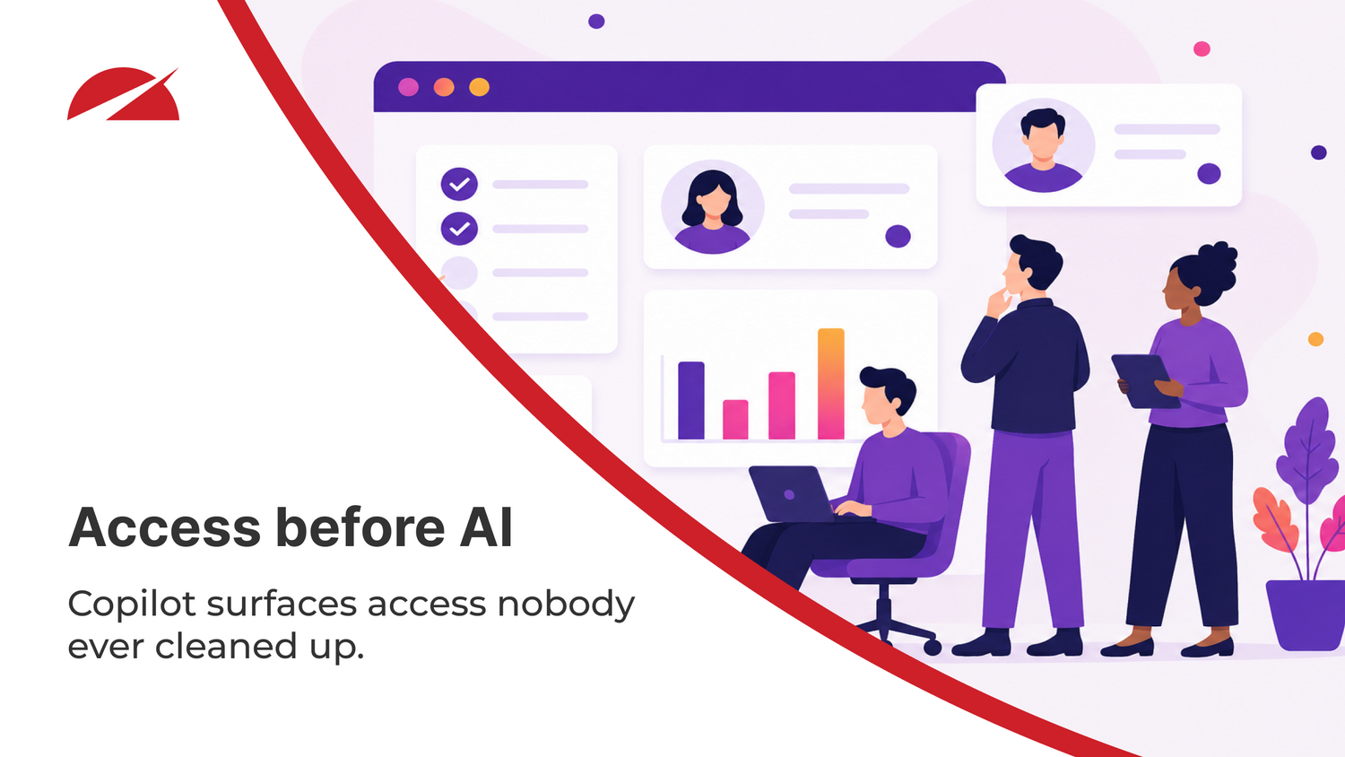Accelerator 365 intranet governance graphic highlighting the importance of reviewing and cleaning up access permissions before introducing AI tools such as Microsoft Copilot.